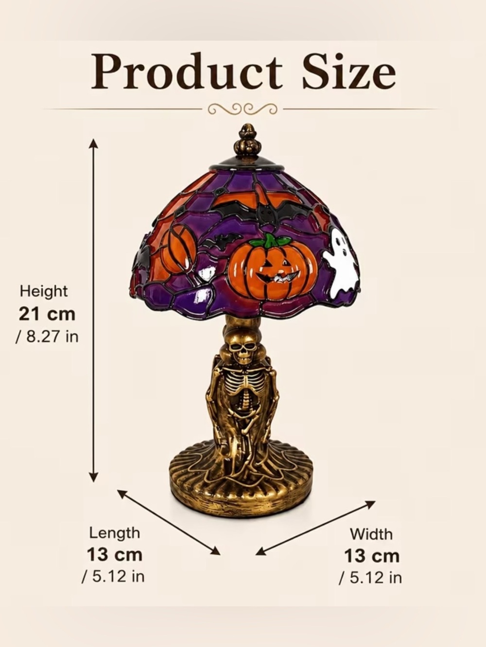 Halloween Stained Glass Pumpkin & Ghost Lamp - Purple and Orange - Picture 6 of 6